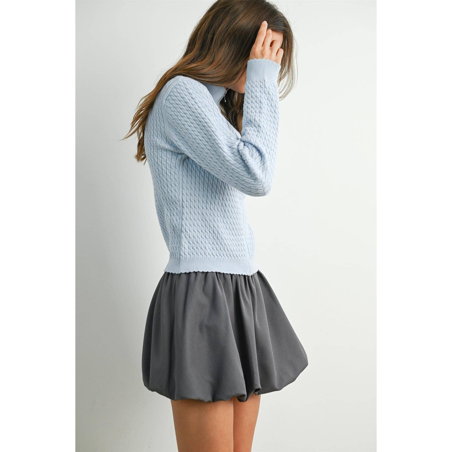 BUTTERMELON - Zip Up Long Sleeve Mock Neck Cardigan - BMC7936