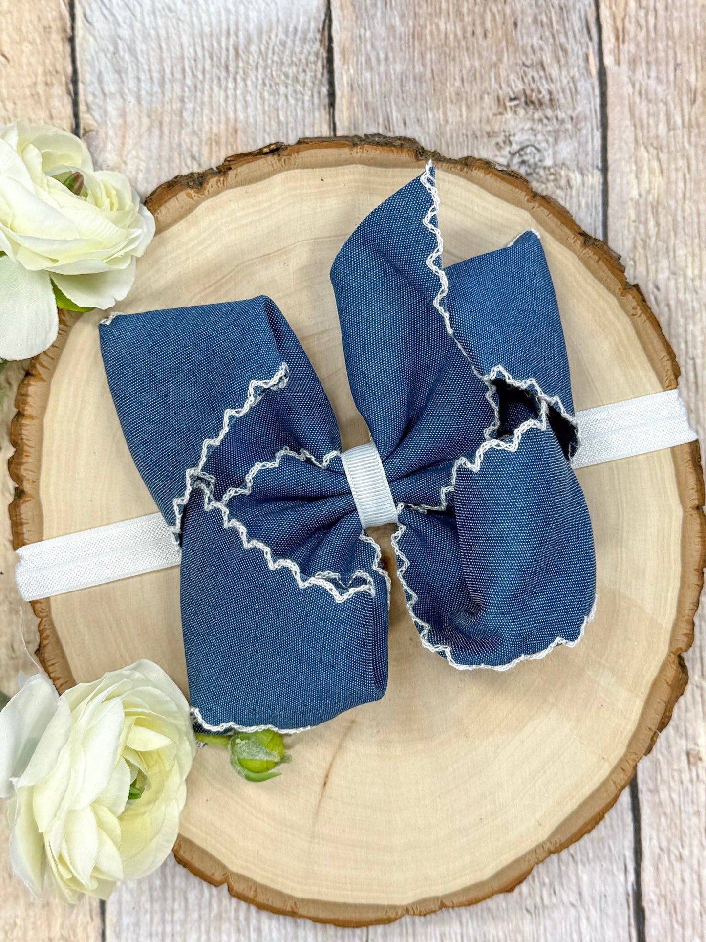 The Hair Bow Company - Denim Moonstitch Hair Bow | Clip or Headband