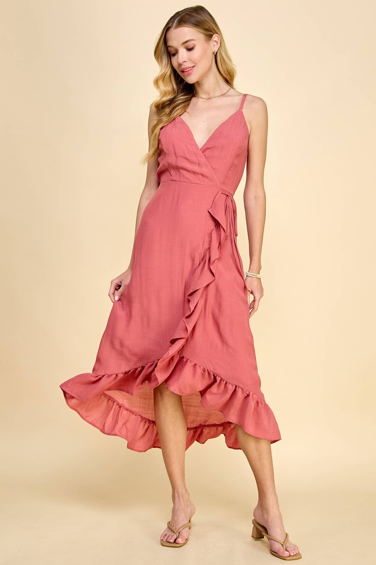 Winslow Collection - HI-LOW PAPAYA GAUZE WRAP DRESS