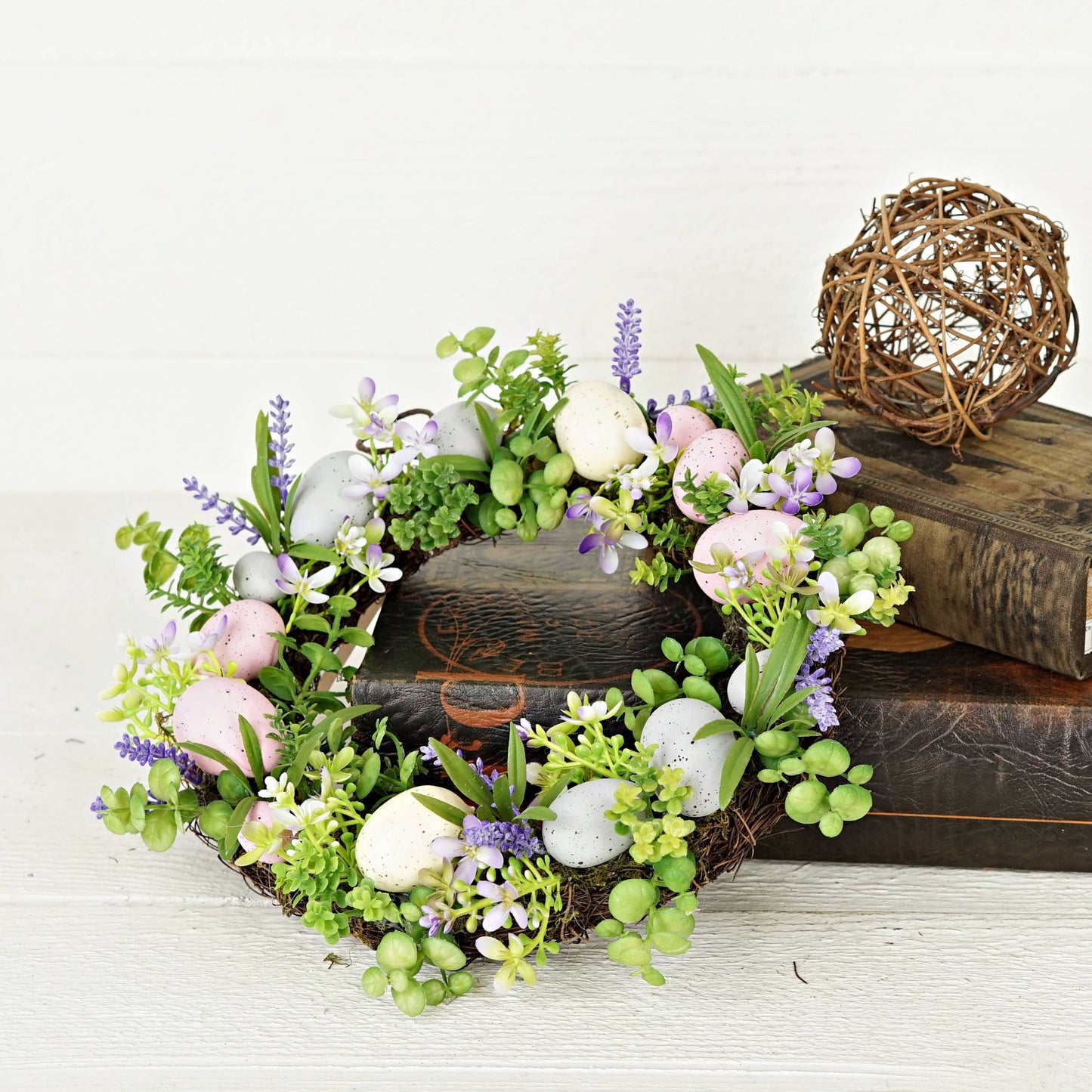 Holiday Depot Inc. - 550090-Mix Spring Flowers Easter Eggs 12in(6.5)Twig Wreath