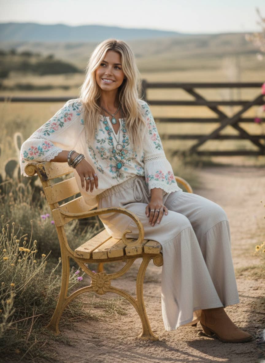 Sewn and Seen - Linen Blend Tiered Wide Leg Palazzo Pants