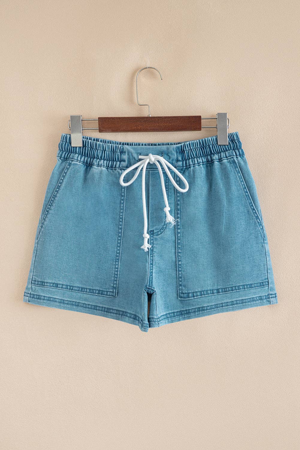 Lovesoft - Beau Blue Contrast Drawstring Elastic Waistband Denim Shorts