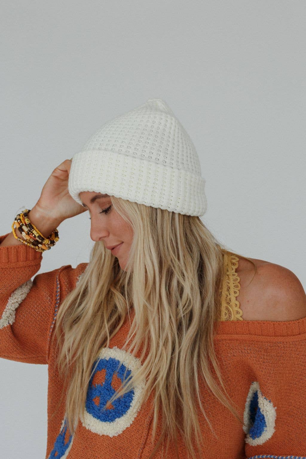 Three Bird Nest - Maybelle Waffle Beanie - Ivory