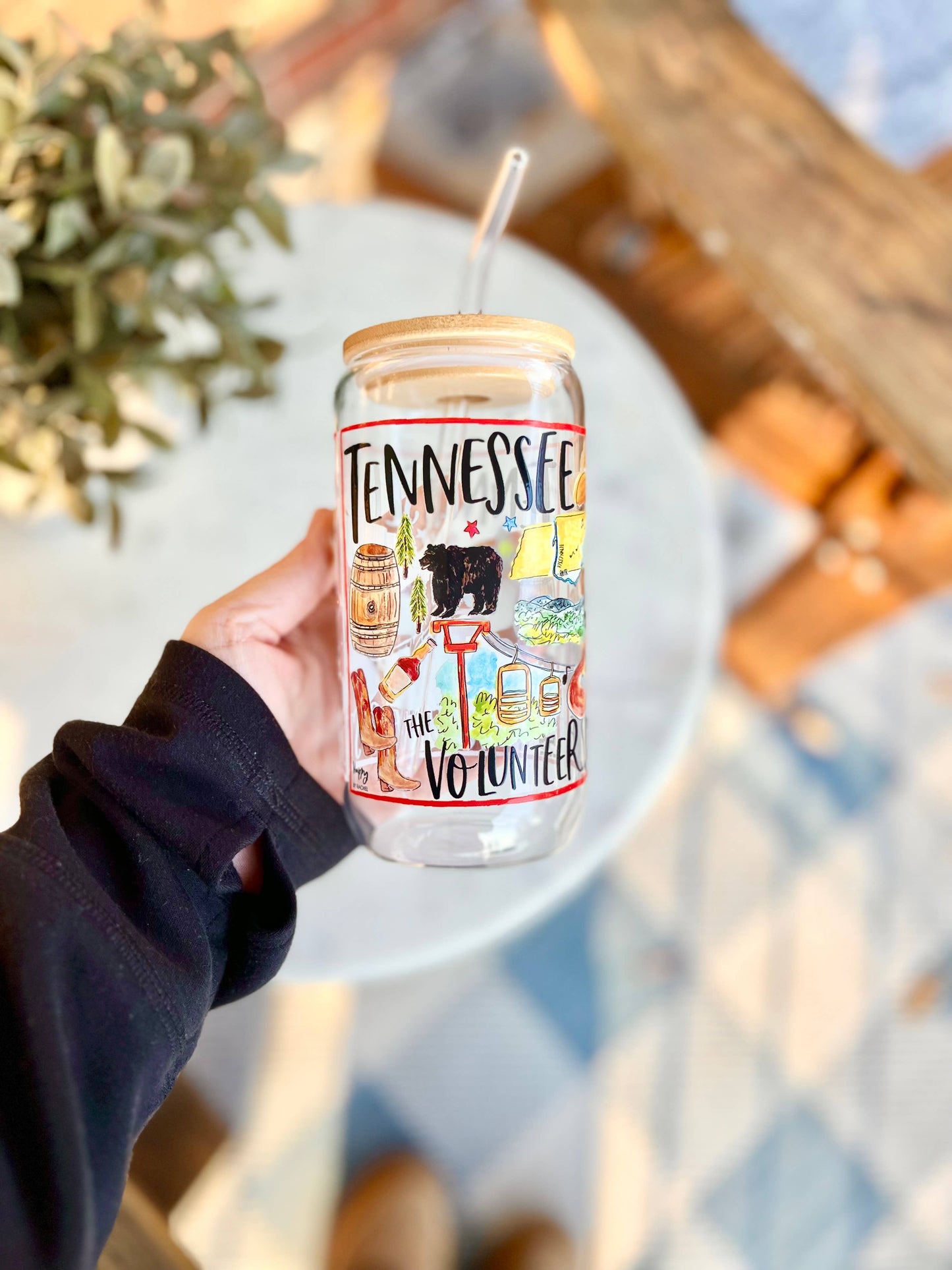 Happy By Rachel, LLC - State of Tennesse 16 oz Glassware with a Bamboo Lid & Straw