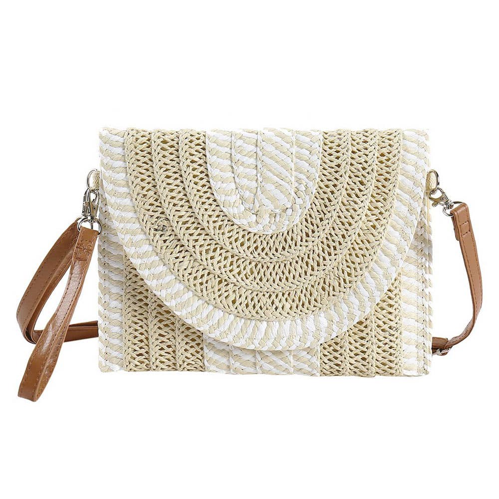 Sensibling Corp. - Mixed Striped Straw Clutch / Crossbody Bag