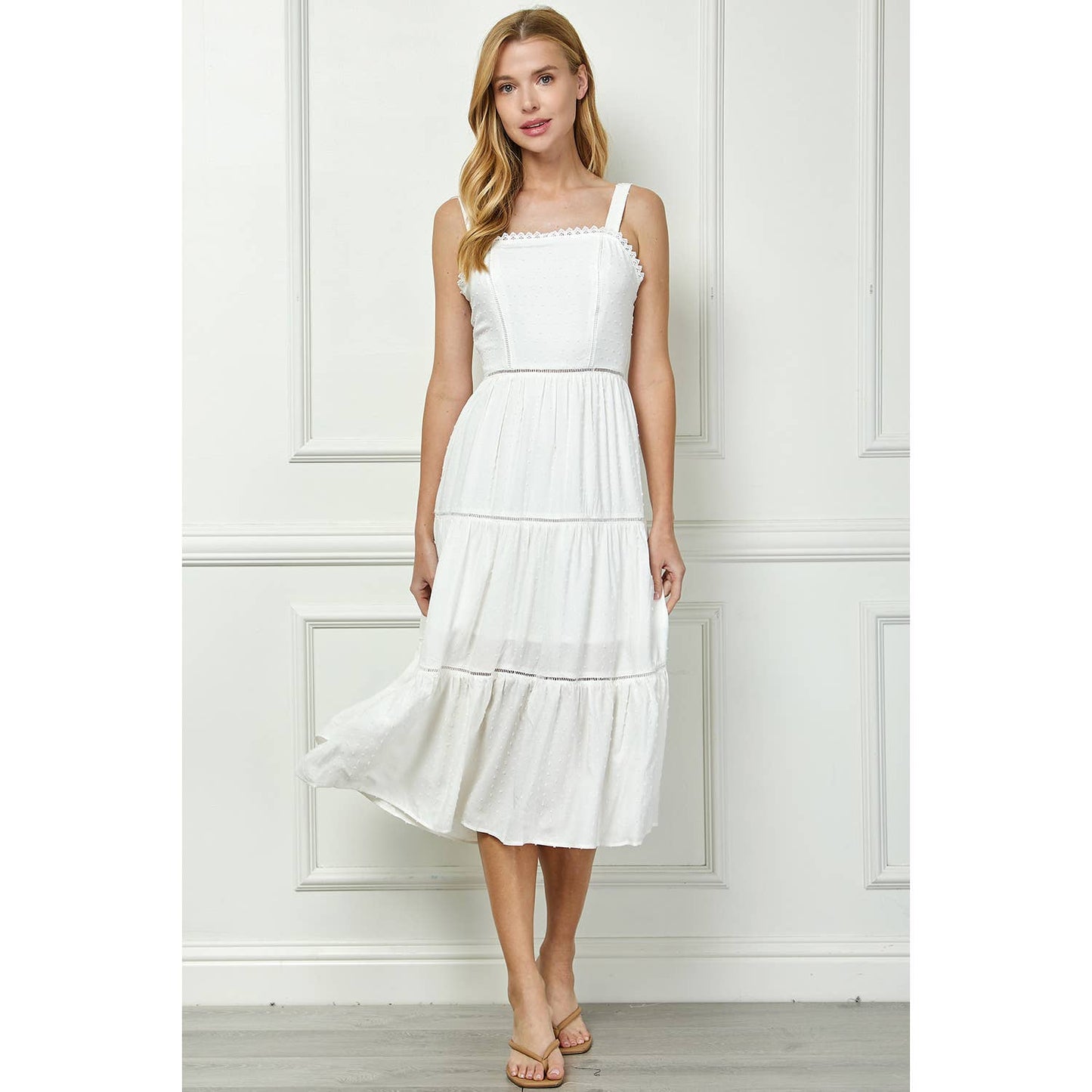 Winslow Collection - 3 TIER LONG DRESS WITH STRAPS & BACK BOW TIE