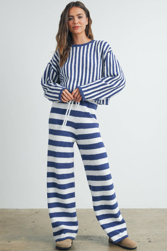BUTTERMELON - Cozy Striped Round Neck Sweater - BMW7492