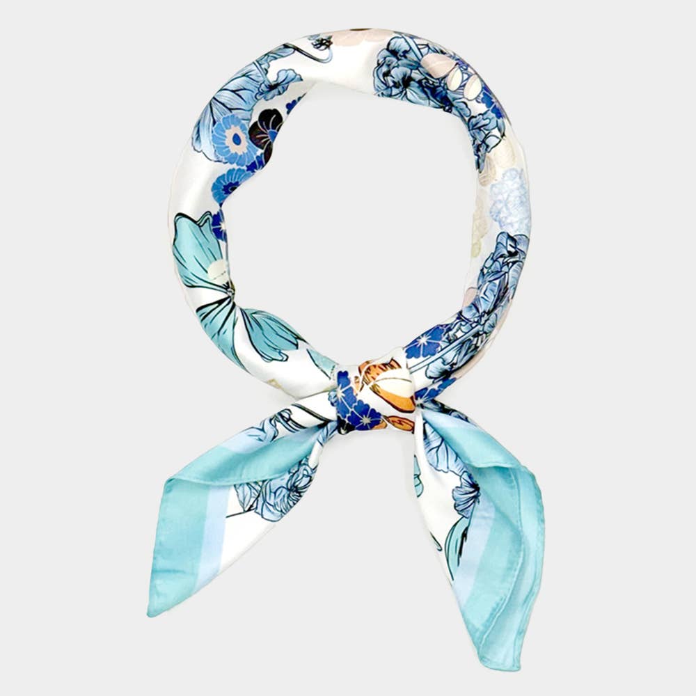 Sensibling Corp. - Earthy Floral Garden Printed Square Silky Satin Scarf