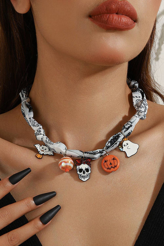 1 the Woman - Boho Knot Scarf Halloween Pumpkin Ghost Charm Necklace