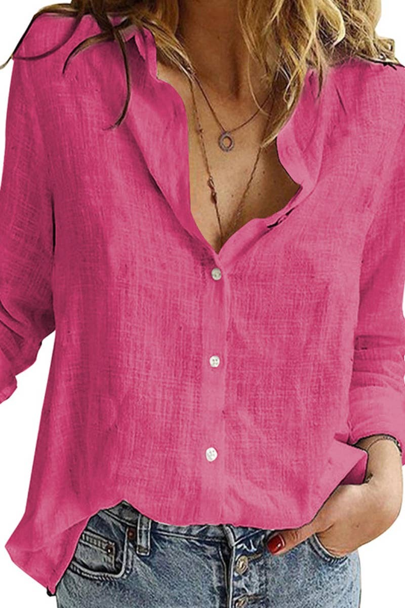 NINEXIS - CWTSTL1282_FALL LONG-SLEEVED LAPEL BUTTON-DOWN BLOUSE