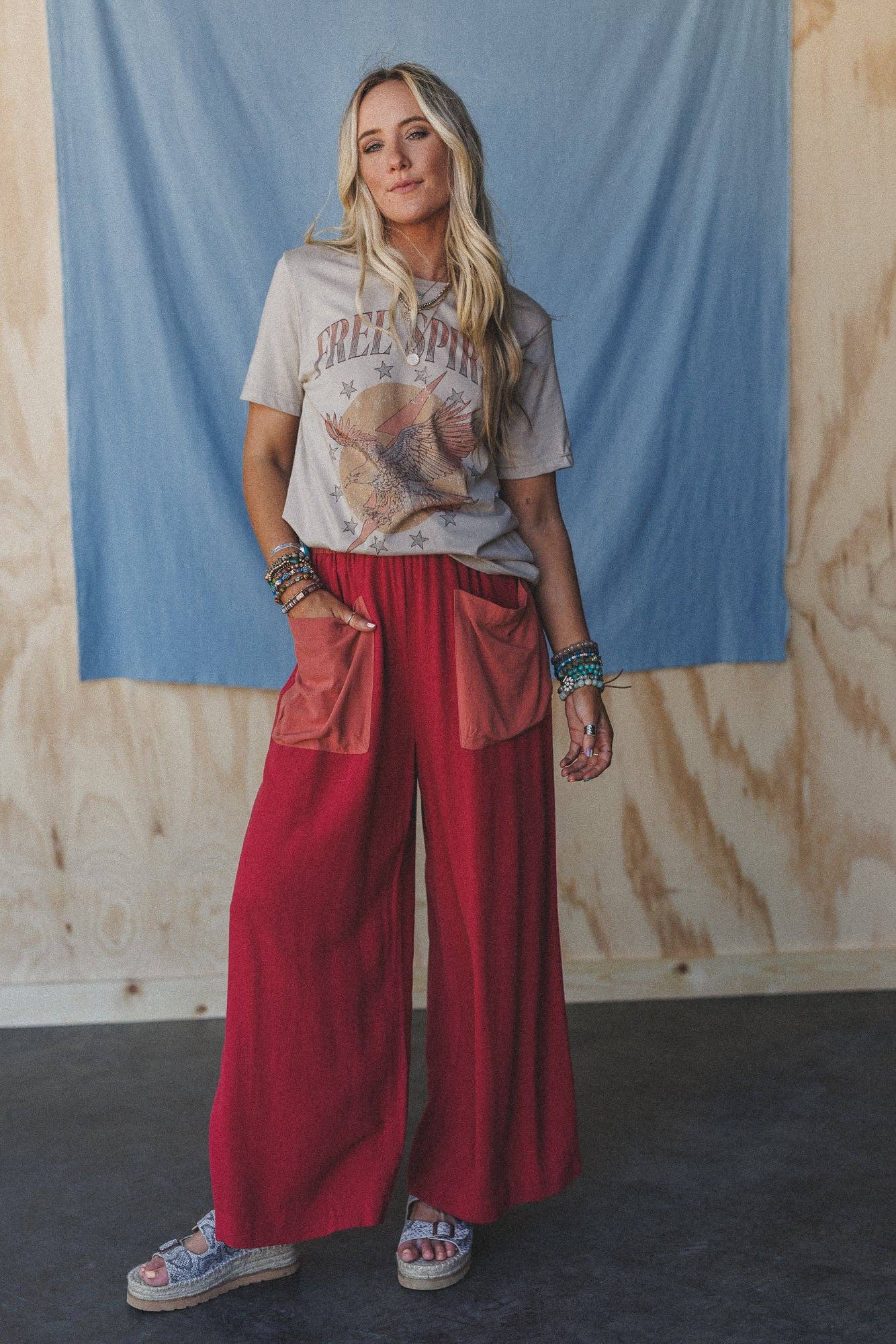 Three Bird Nest - No Rush Wide Leg Pants - Terracotta Multi