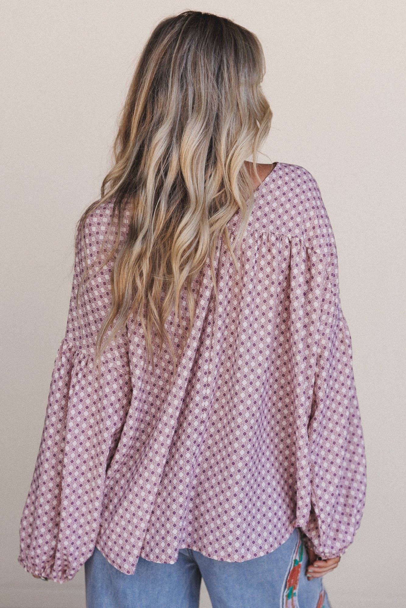 Three Bird Nest - Kendrix Printed Top - Burgundy