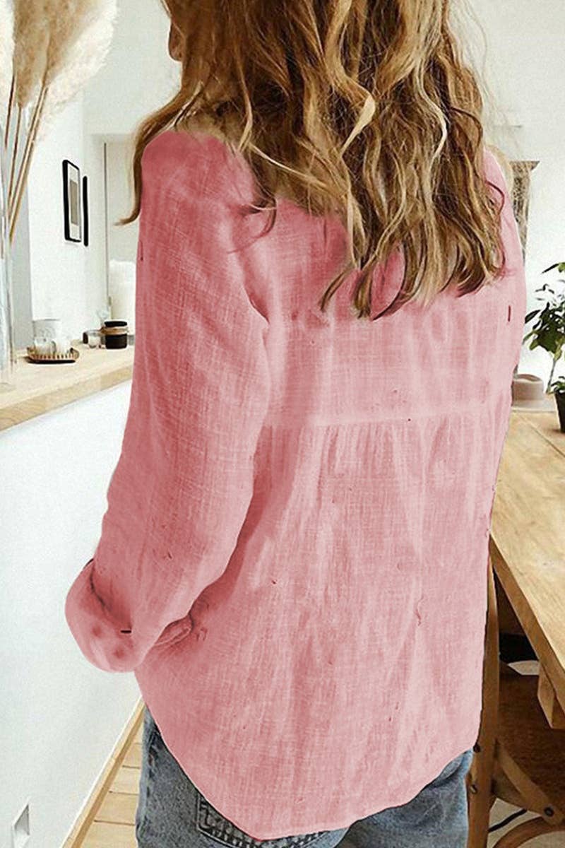 NINEXIS - CWTSTL1282_FALL LONG-SLEEVED LAPEL BUTTON-DOWN BLOUSE