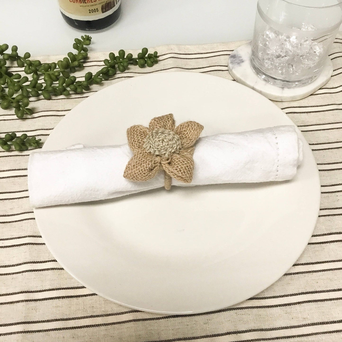 India Handicrafts Inc - Jute Net Flower Napkin Ring