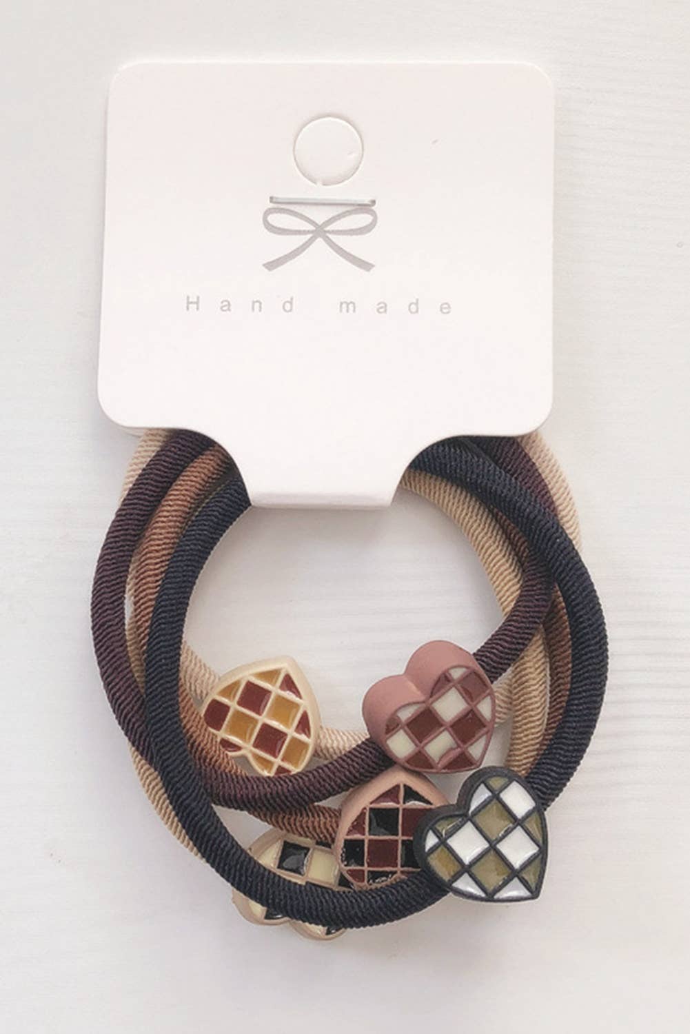 Aapparella - Checkered Heart Decor Hair Tie Set | 5pcs