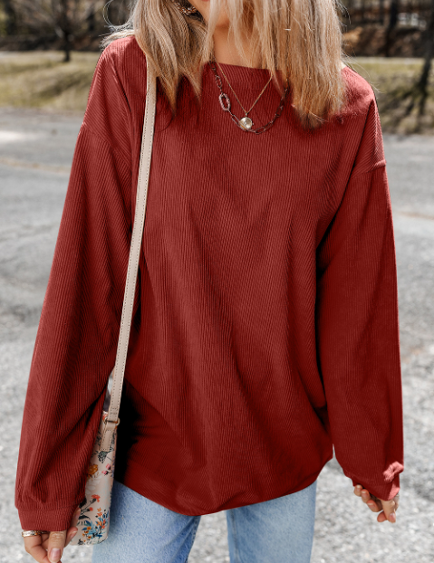 Lovesoft - Orange Long Sleeve Ribbed Corded Oversized Sweatshirt