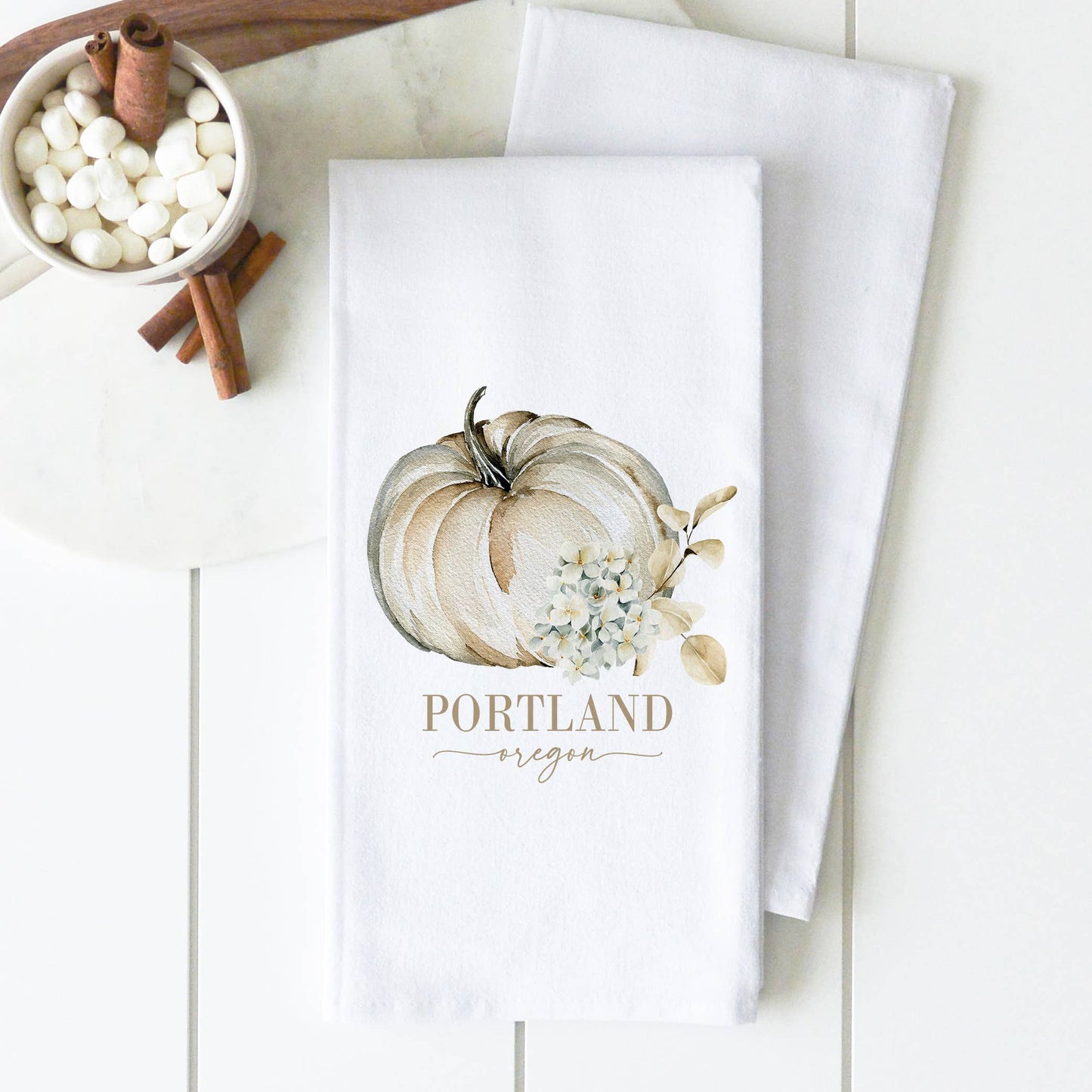 Porter Lane Home - Custom Location Floral Pumpkin Tea Towel