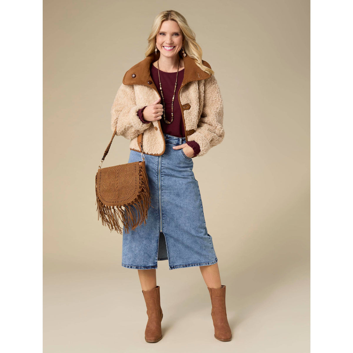 COCO + CARMEN - Harbor Reversible Curly Faux Lamb and Suede Jacket-Fall