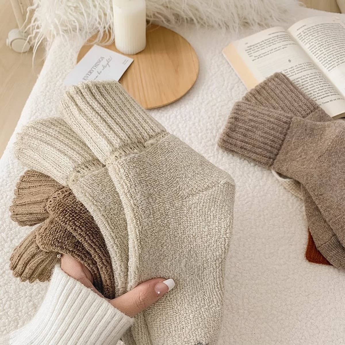 ACCITY - Brown Thick Crew Socks Women Winter Warm Cozy_CWMS02814