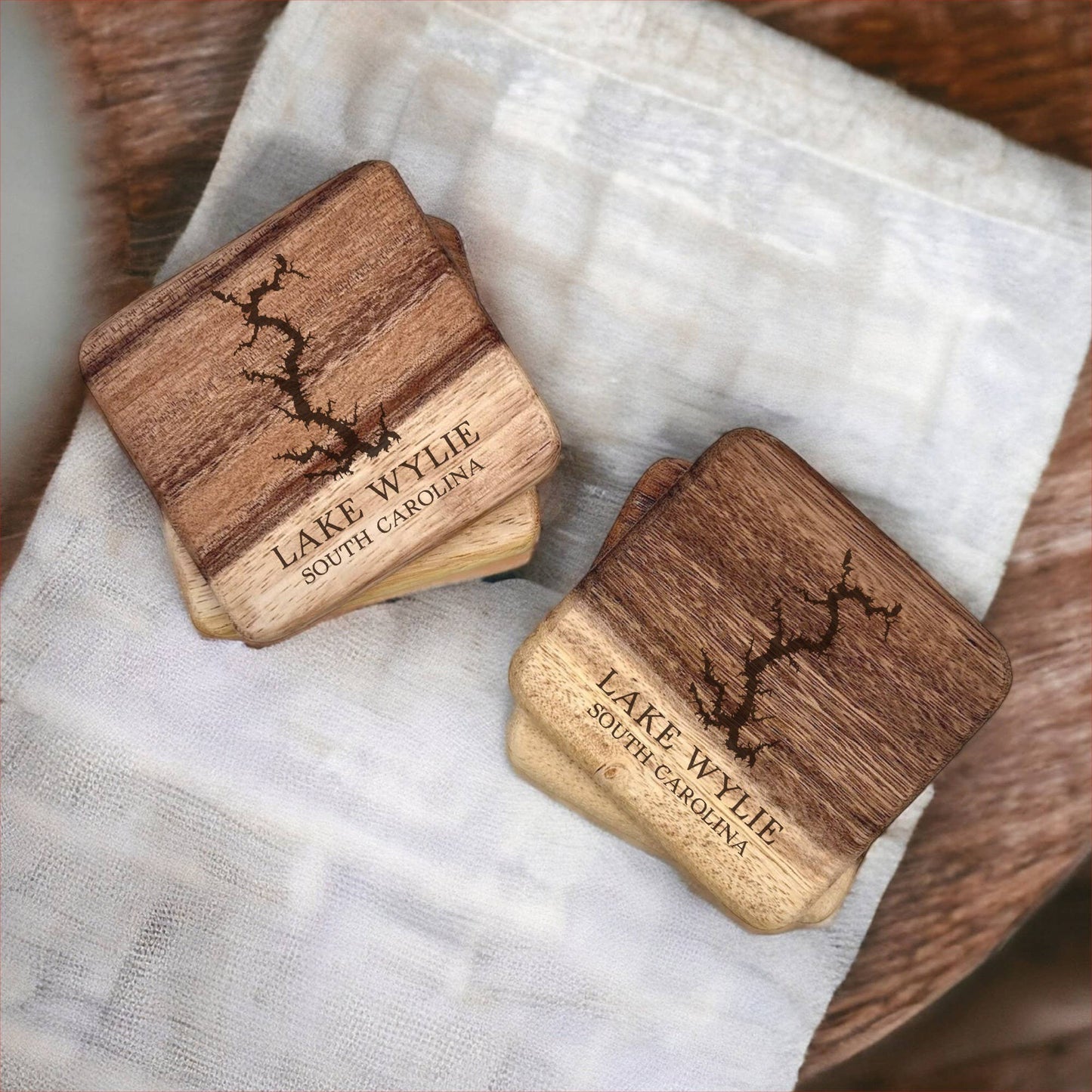 The Lillie Pad - Custom Lake Map Coasters  - Wood Walnut Coasters Set of 4