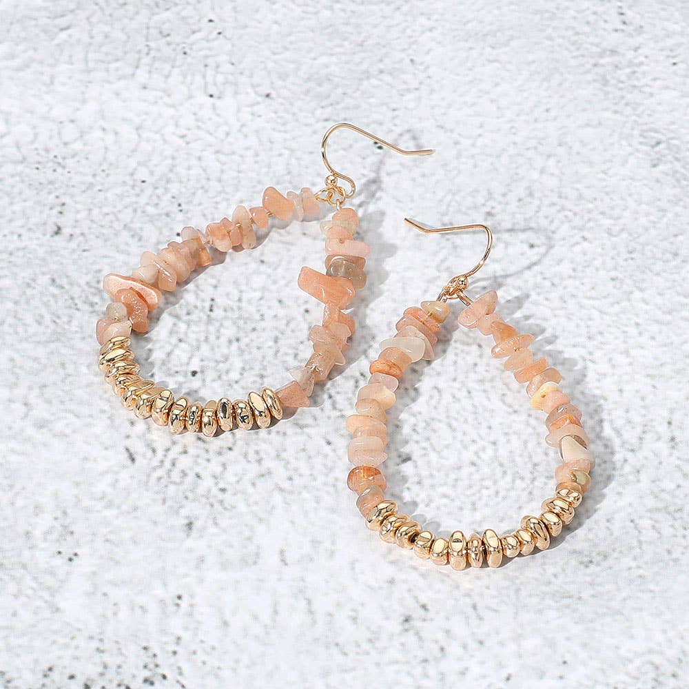 Sensibling Corp. - Natural Stone Metal Beaded Teardrop Dangle Earrings