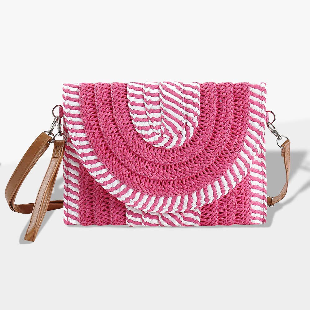 Sensibling Corp. - Mixed Striped Straw Clutch / Crossbody Bag