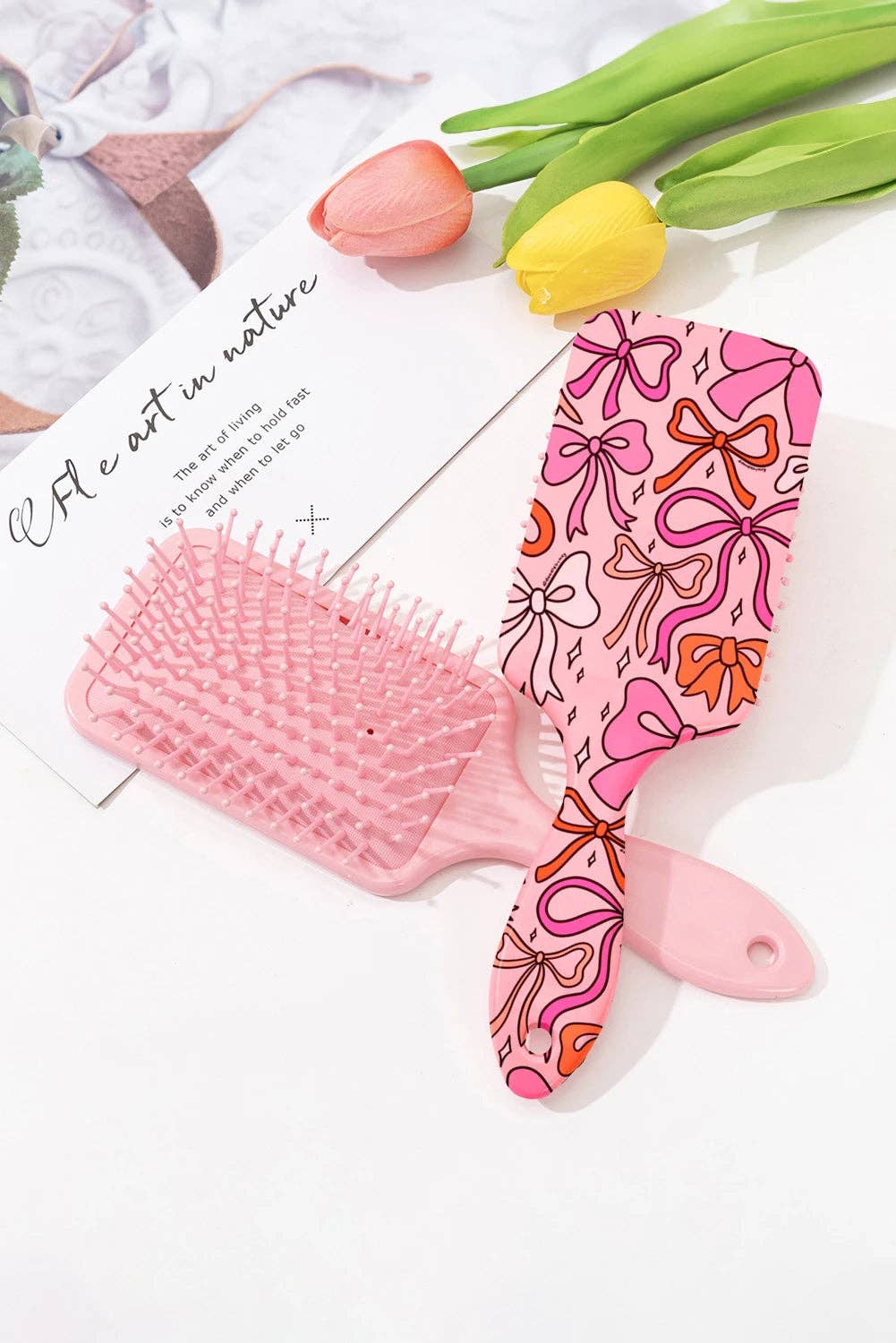 Lovesoft - Peach Blossom Starry Ribbon Bow Print Air Cushion Comb