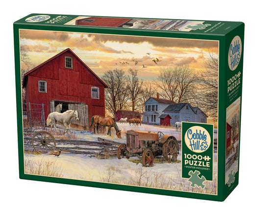 Outset Games and Cobble Hill Puzzles - Winter on the Farm 1000pc puzzle