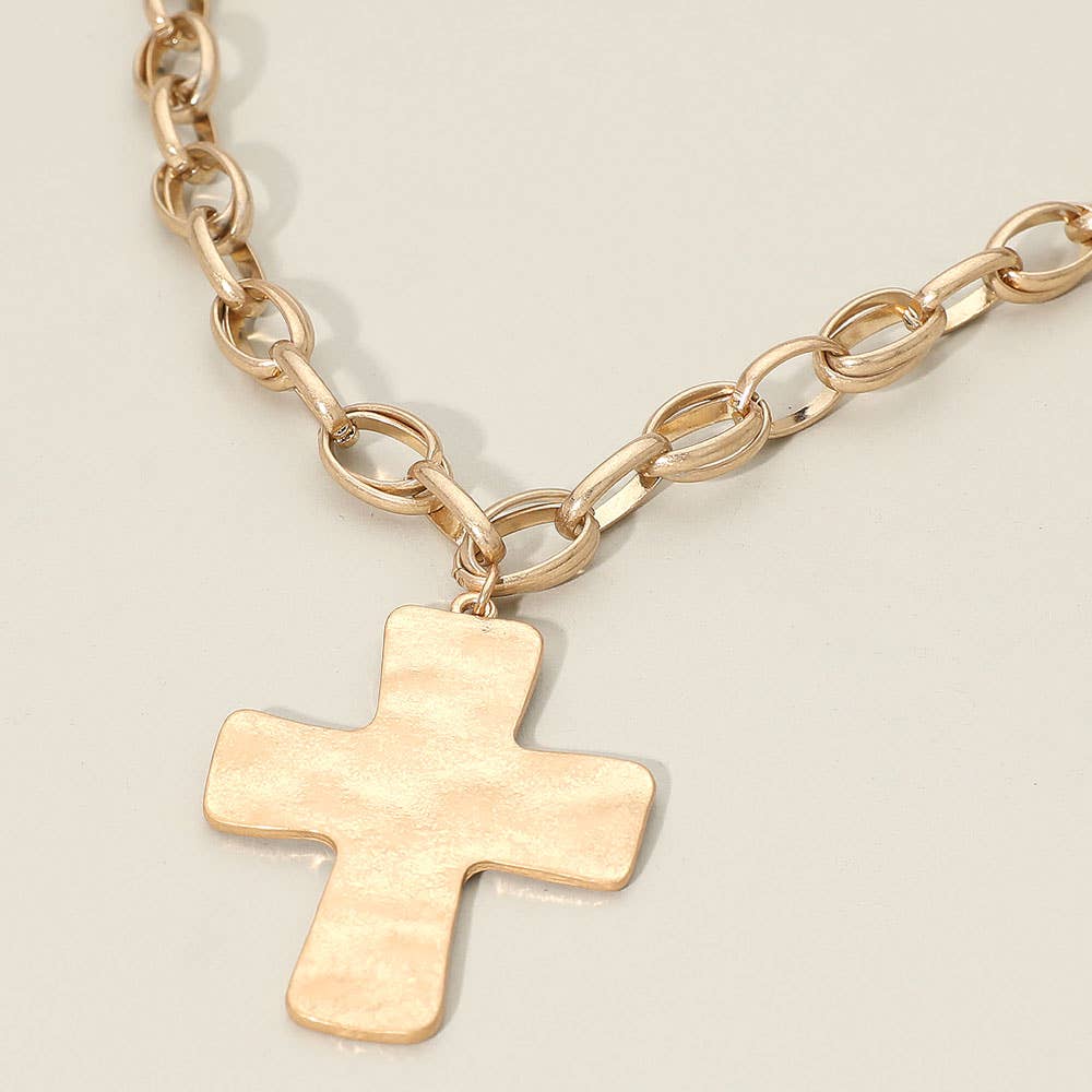 Sensibling Corp. - Brushed Metal Cross Pendant Chunky Chain Necklace