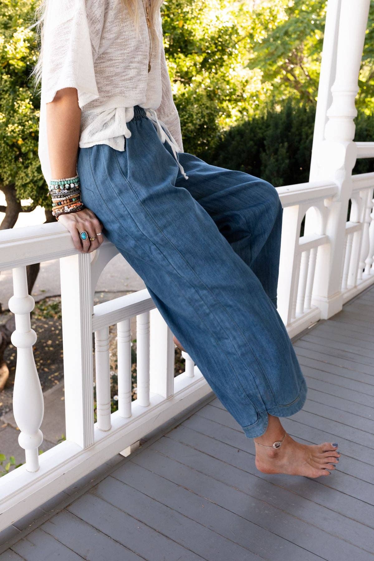 Three Bird Nest - So Comfy Wide Leg Cropped Pant - Denim