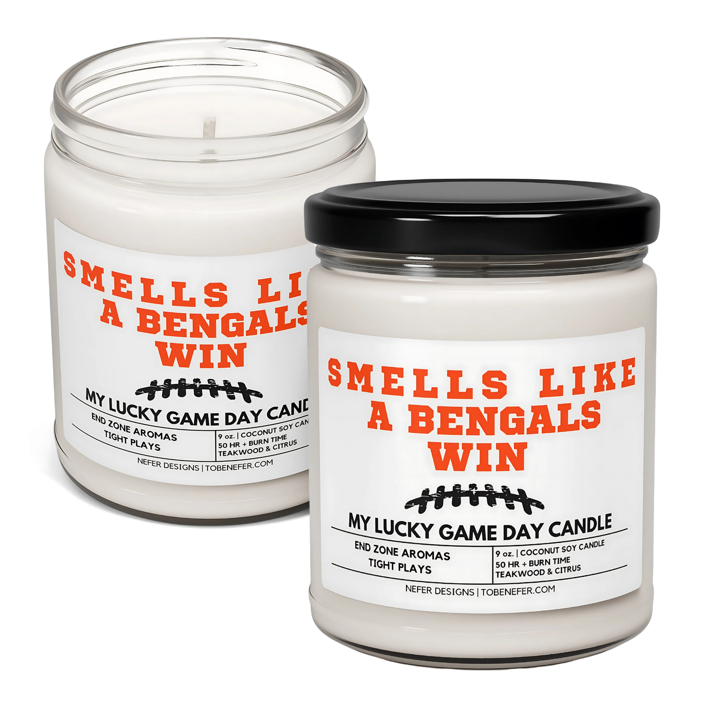Nefer Designer Candles & Home Decor - Smells Like a Bengals Win - Cincinnati Lucky Game Day Candle