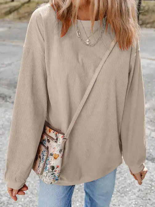 Lovesoft - Orange Long Sleeve Ribbed Corded Oversized Sweatshirt