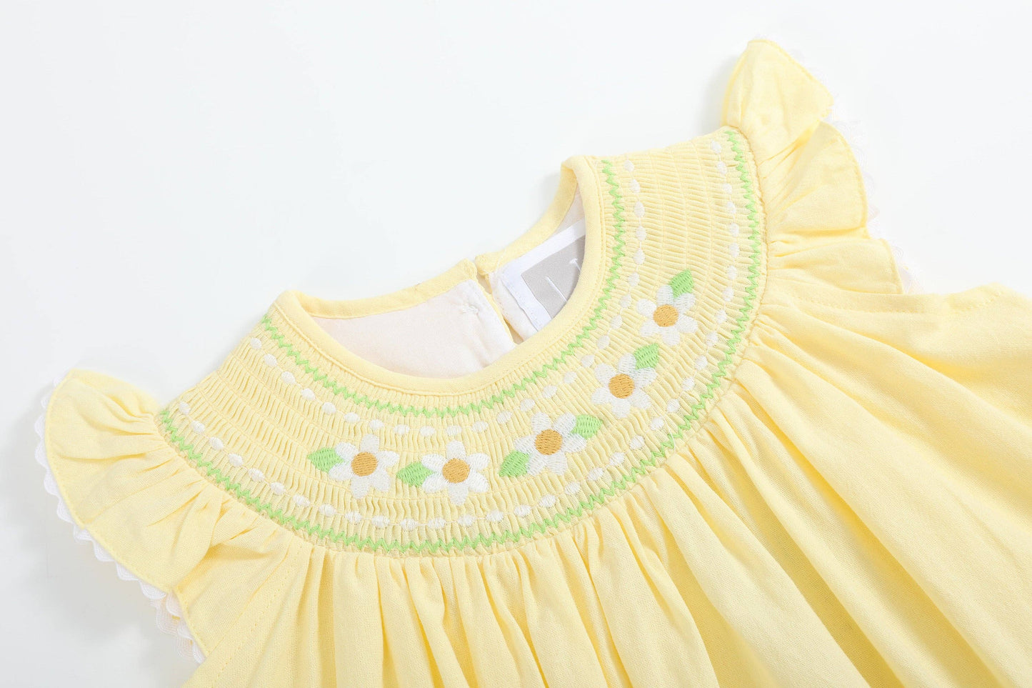Lil Cactus - Yellow Daisy Pocketed Smocked Bishop Dress