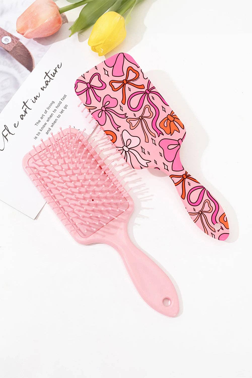 Lovesoft - Peach Blossom Starry Ribbon Bow Print Air Cushion Comb