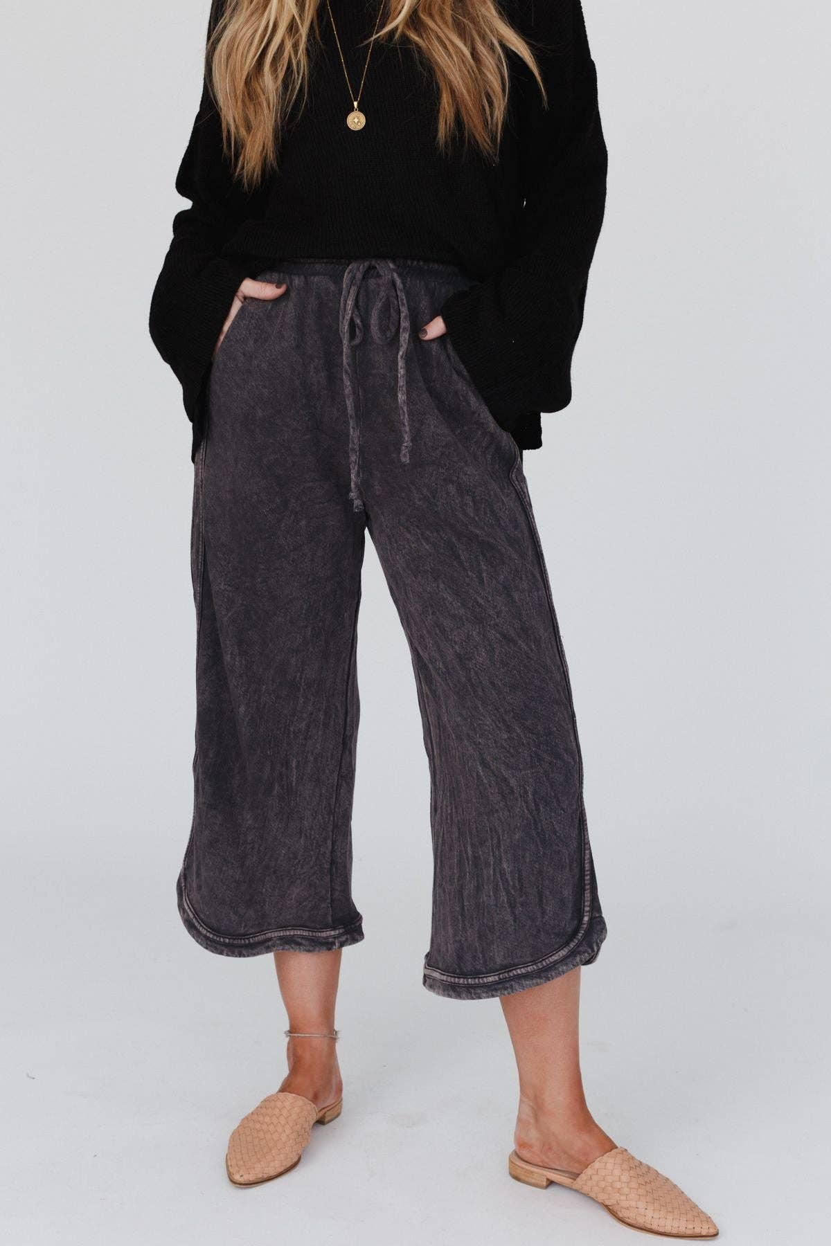Three Bird Nest - So Comfy Wide Leg Pant Petite Length - New Charcoal