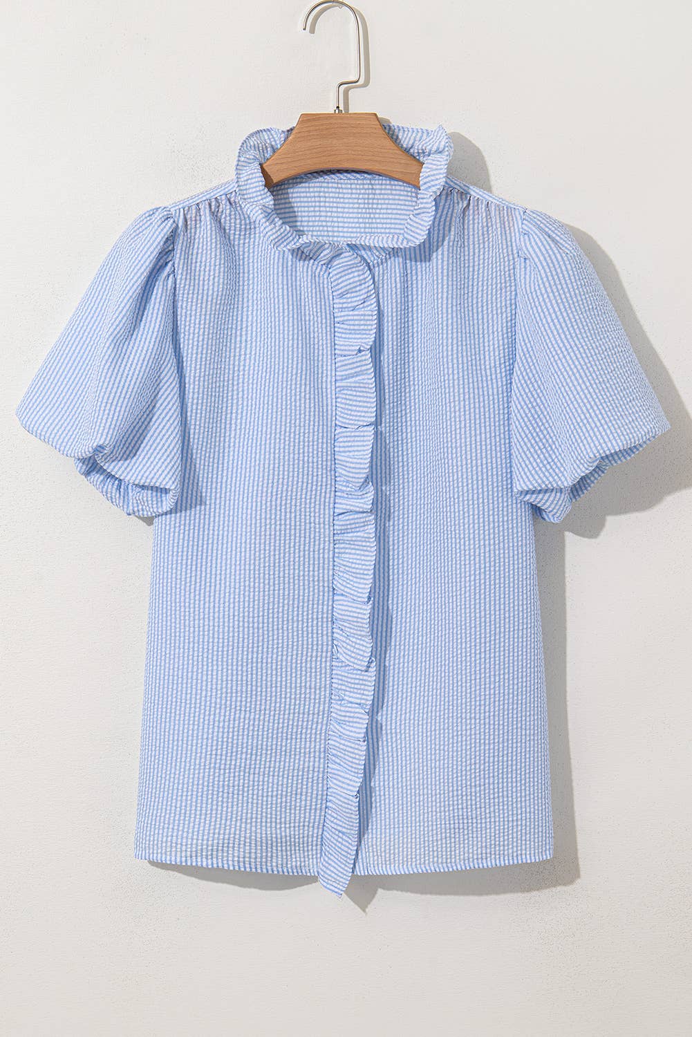 Aapparella - Texture Striped Ruffled Detail Shirt | S-XL