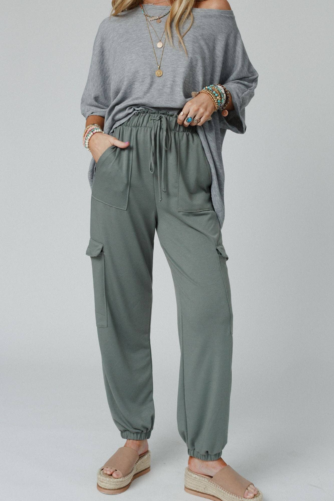 Pants-Three Bird Nest - Easy Mornings Cinched Pants - Light Olive