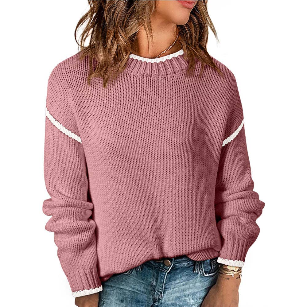 Lovesoft - Color Block Knit Sweater, Long Sleeve Pullover Women
