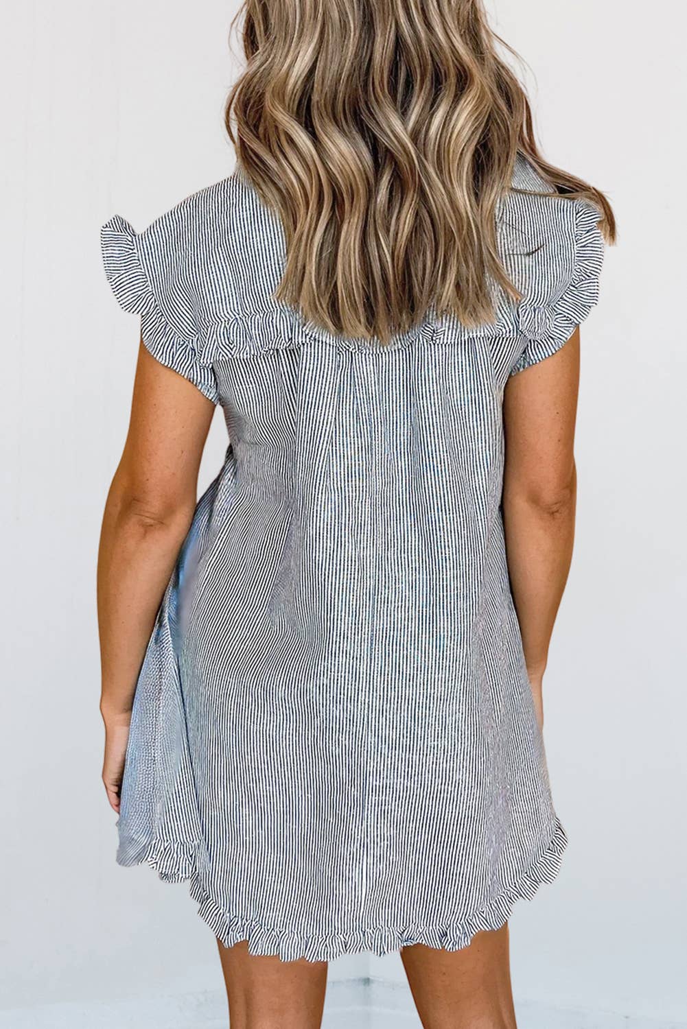 Aapparella - Frilled Collar Front Pocket Button Up Mini Dress | S-XL