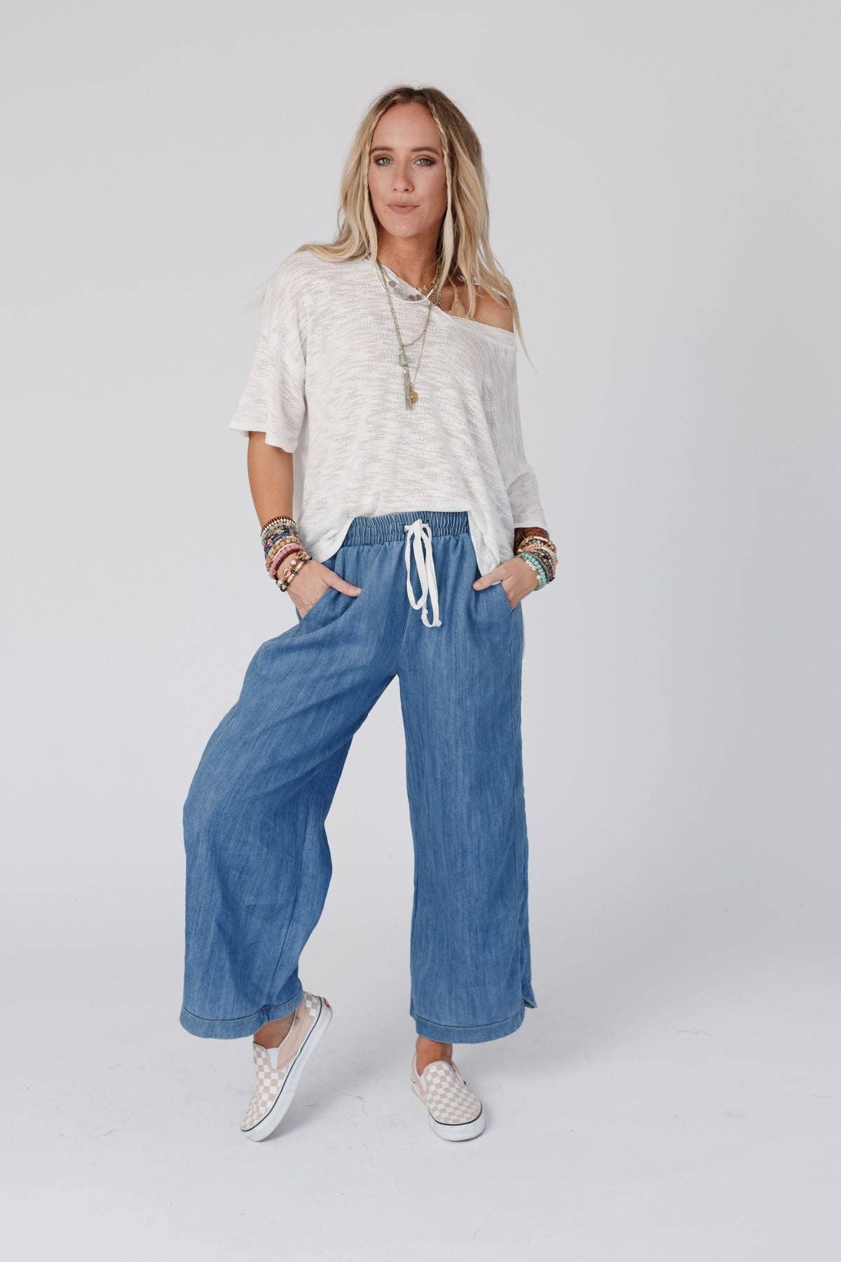 Three Bird Nest - So Comfy Wide Leg Cropped Pant - Denim