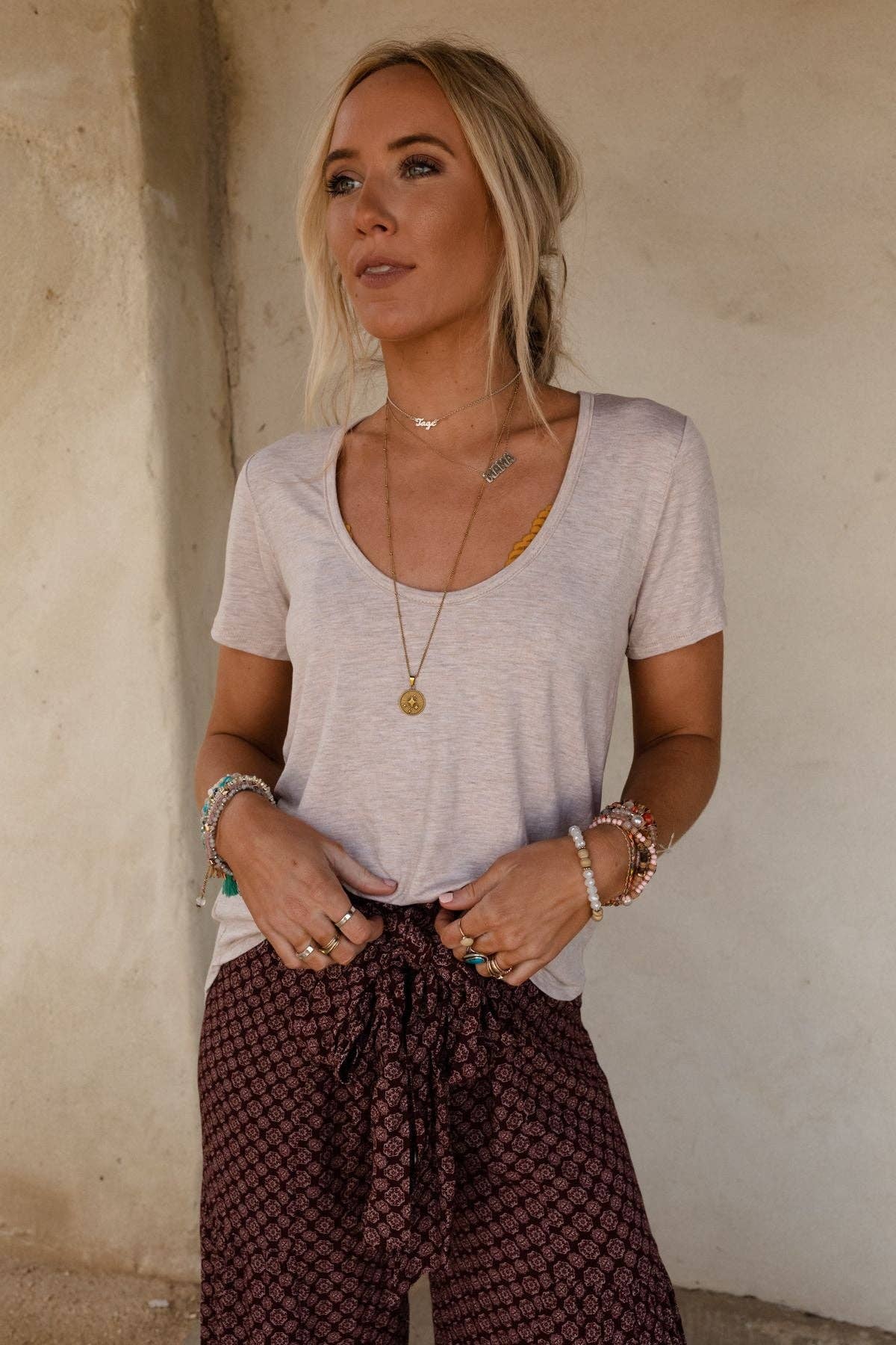 Three Bird Nest - Scoop Neck Bralette Tee - Heather Oatmeal