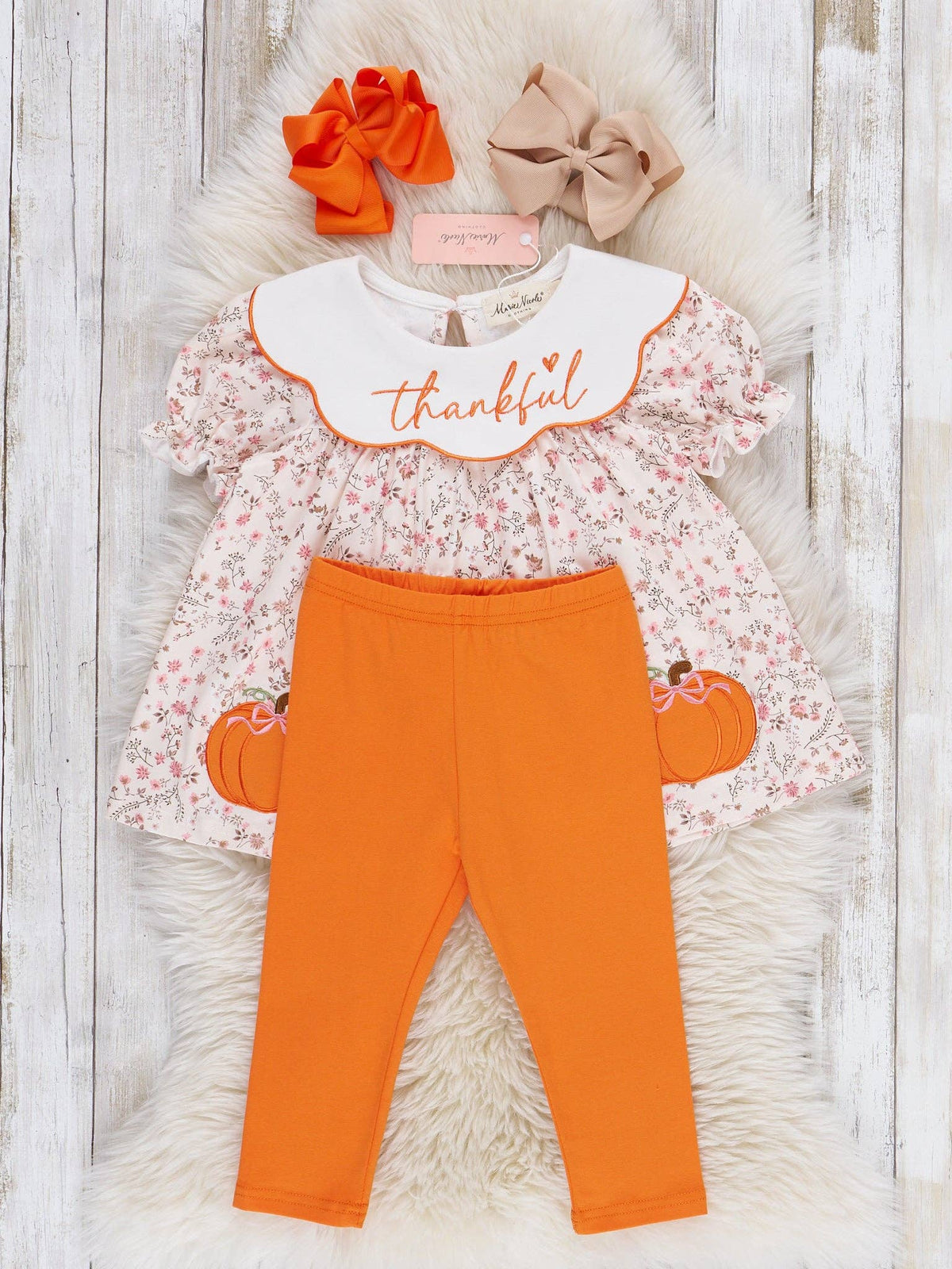 Marie Nicole Clothing - Thankful Pumpkin Embroidered Outfit