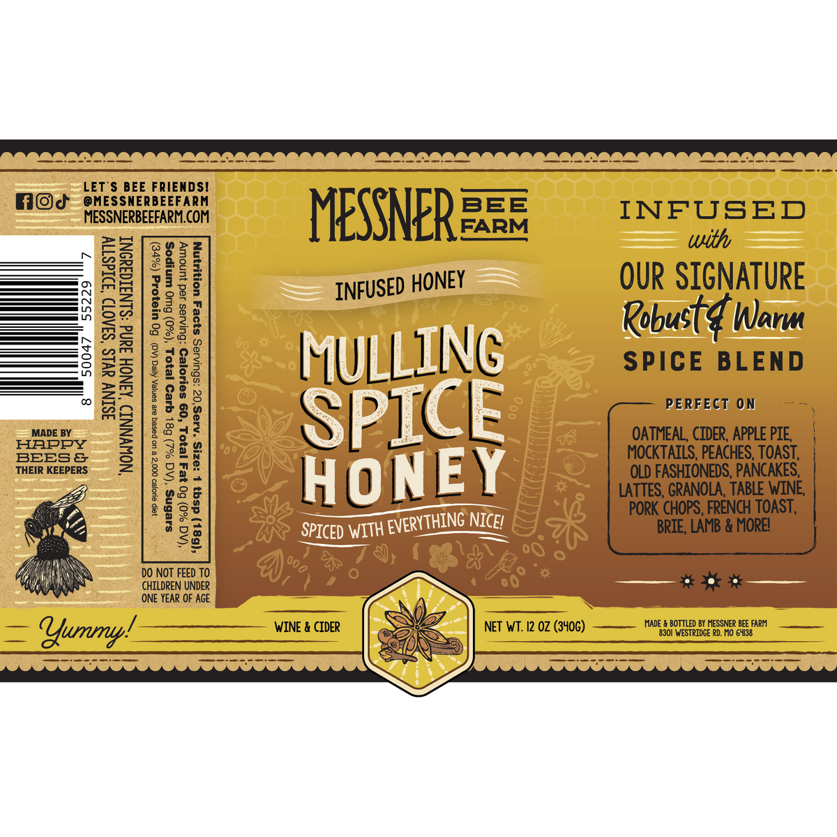 Messner Bee Farm - Mulling Spice Infused Honey / Robust and Warm / 12oz