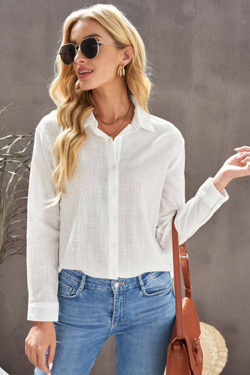 NINEXIS - CWTSTL1282_FALL LONG-SLEEVED LAPEL BUTTON-DOWN BLOUSE