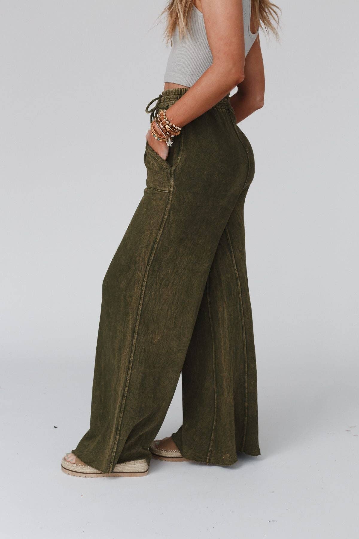 Pants-Three Bird Nest - Relaxing Robin Wide Leg Pant - New Olive