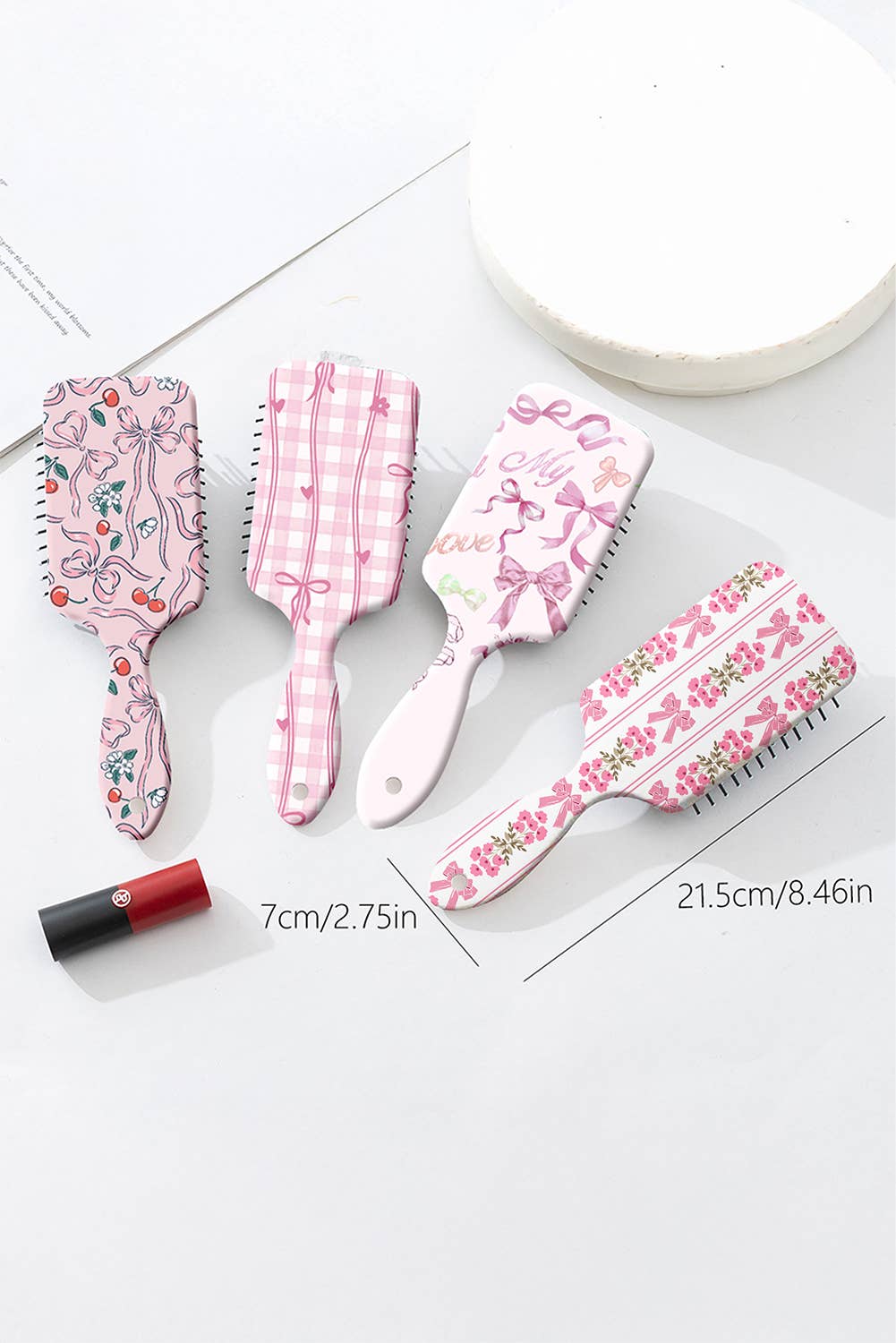 Aapparella - Floral Bow Print Long Handle Air Cushion Comb