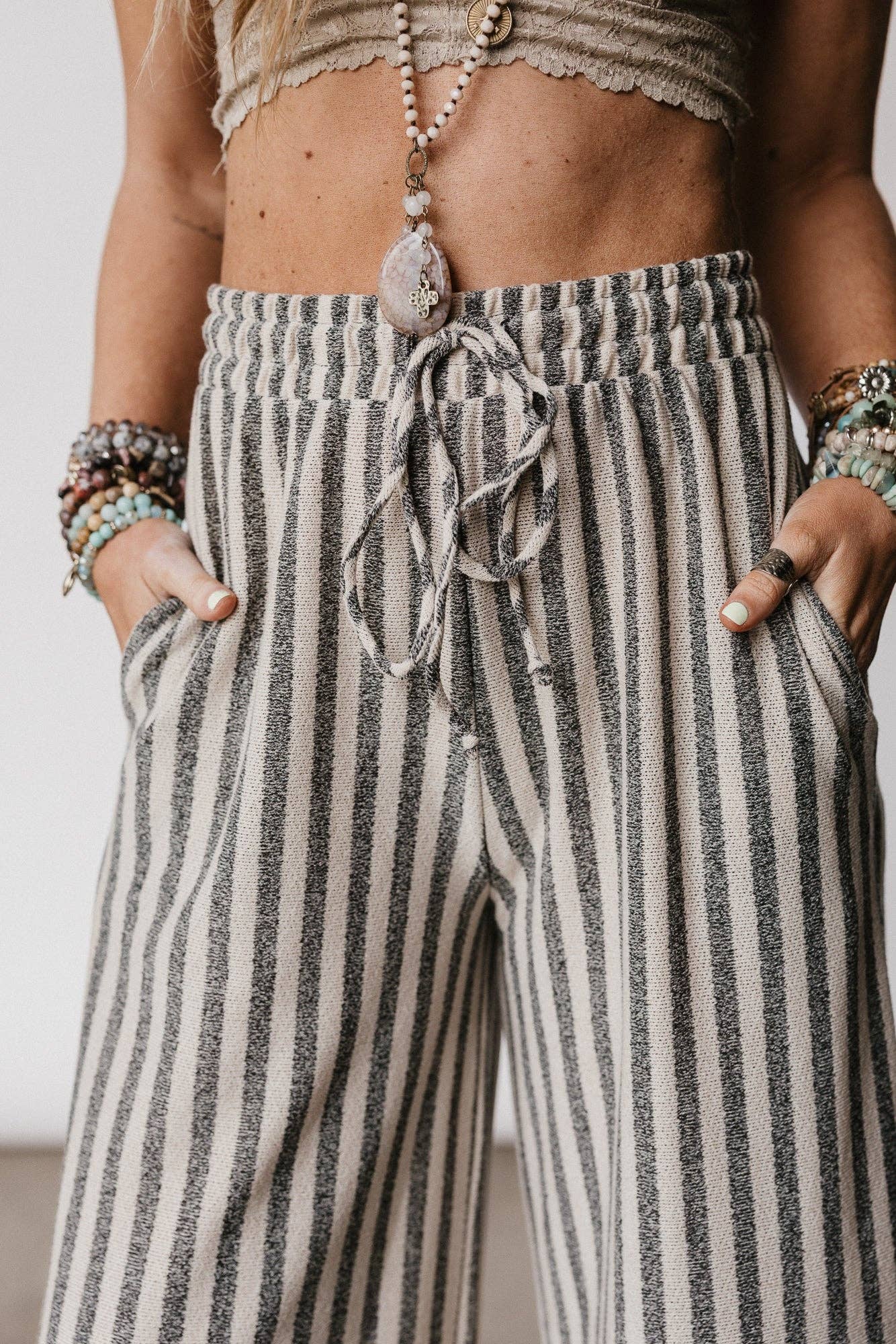 Three Bird Nest - Ibiza Breeze Drawstring Pants - Taupe Black