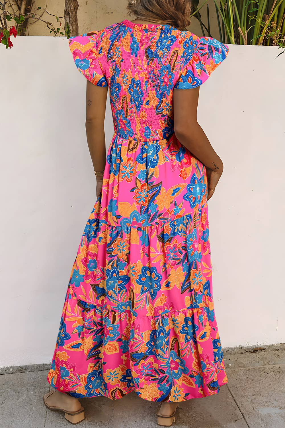 Aapparella - Women Boho Floral V Neck Ruffle Tiered Maxi Dress | S-XL