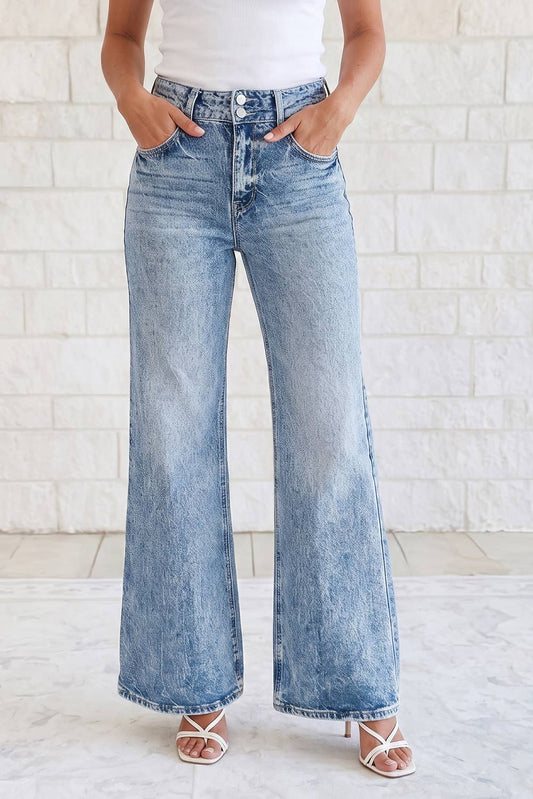 1 the Woman - Acid Wash Pocket Detail Flare Jeans