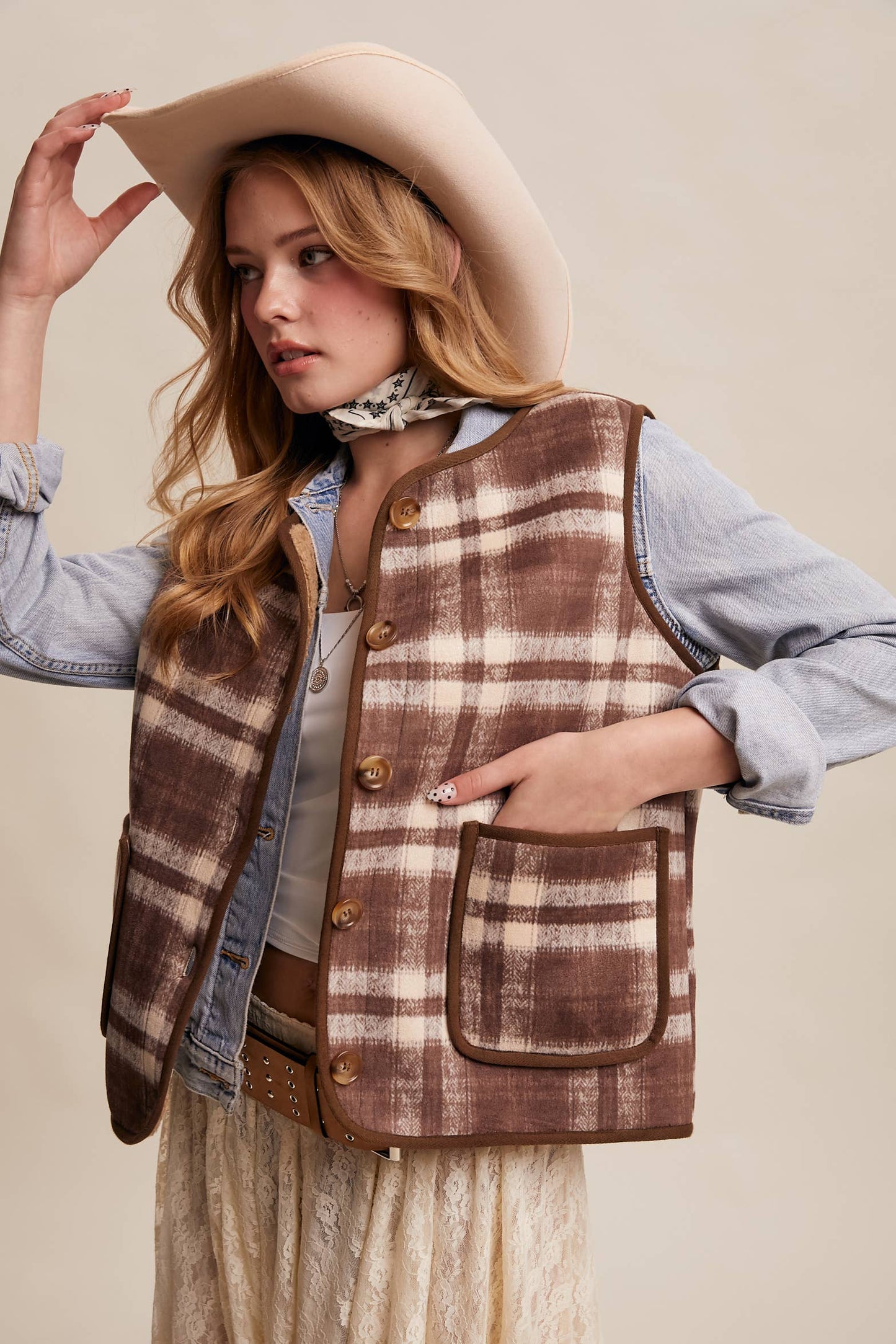 Listicle - Reversible Plaid Sherpa Vest LVT016